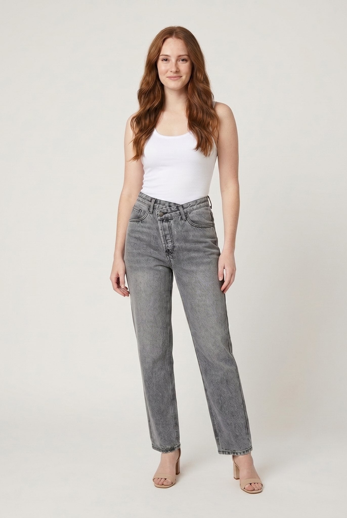 Alera Straight Leg Jeans | Asymmetric Waist, Cotton Blend 1