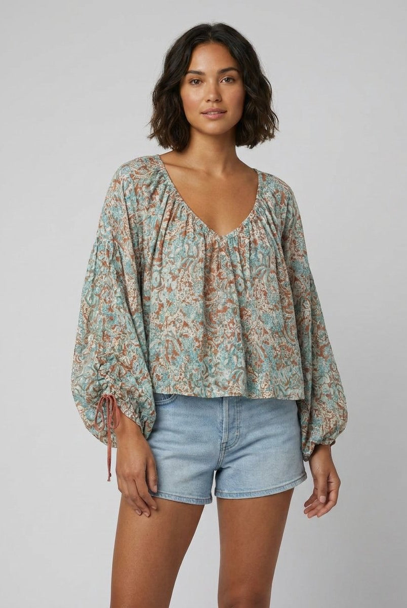 Arianna Floral Blouse | Organic Cotton Puff Sleeve Top for Women 0