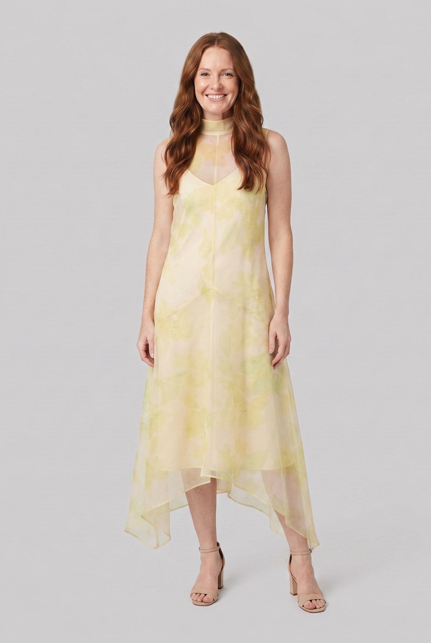 Auden Midi Dress | Sheer Organza Overlay, High-Low Hem, A-Line Summer Dress 0