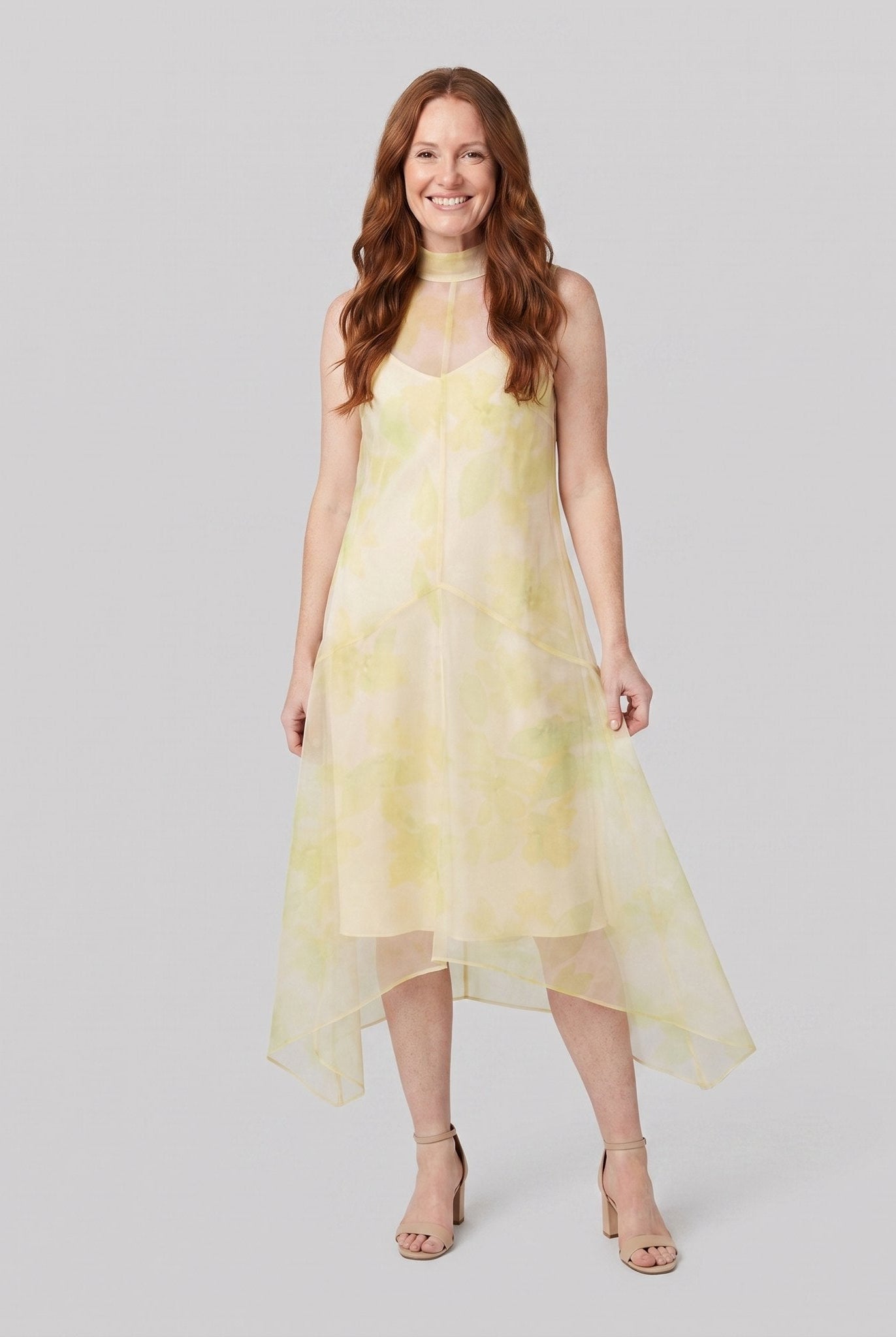 Auden Midi Dress | Sheer Organza Overlay, High-Low Hem, A-Line Summer Dress 1