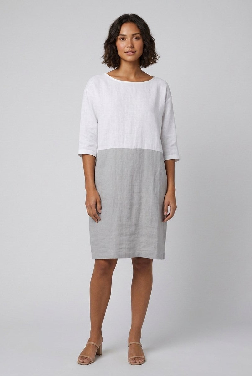 Aurelia Linen Dress | Color-Block, Relaxed Fit, Knee-Length Summer Dress for Women 0