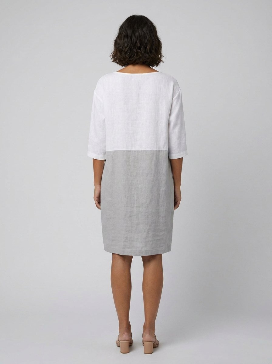 Aurelia Linen Dress | Color-Block, Relaxed Fit, Knee-Length Summer Dress for Women 3