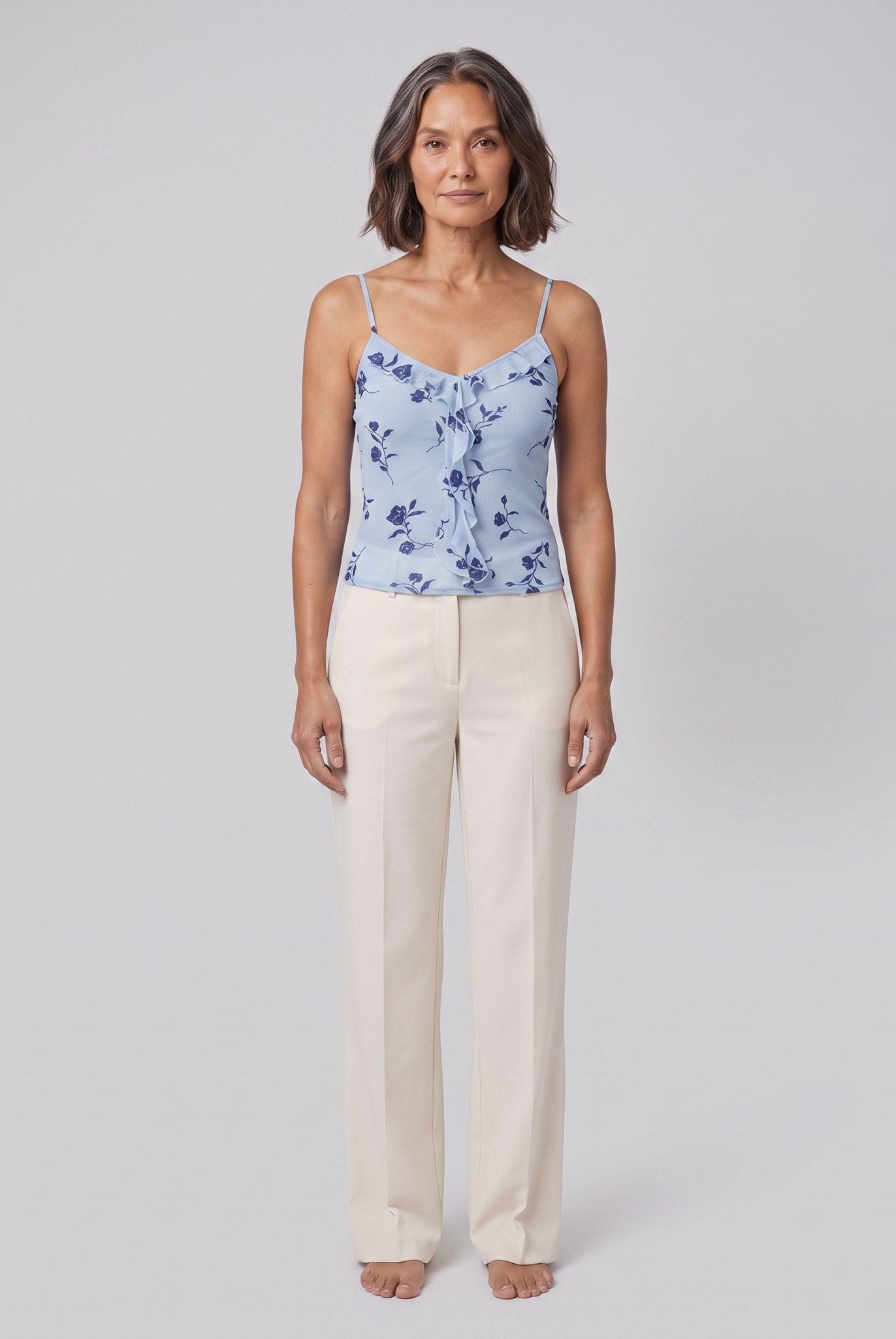 Ava Floral Cami Top | Fitted, Frill Detail, Perfect for Going Out 0