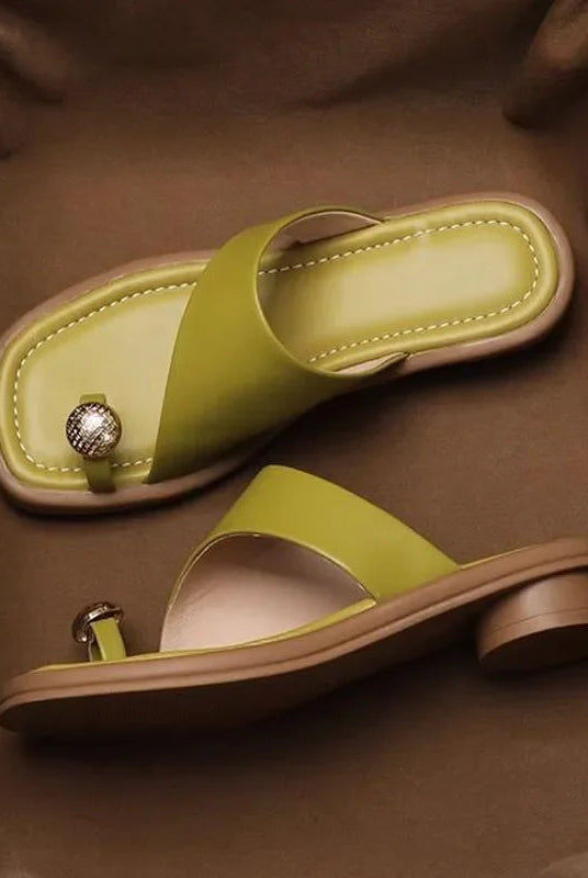 Ava Leather Slides | 100% Leather, Square Toe, Sculpted Block Heel 1