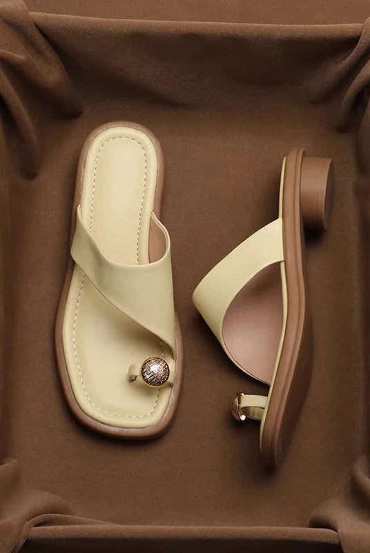 Ava Leather Slides | 100% Leather, Square Toe, Sculpted Block Heel 8