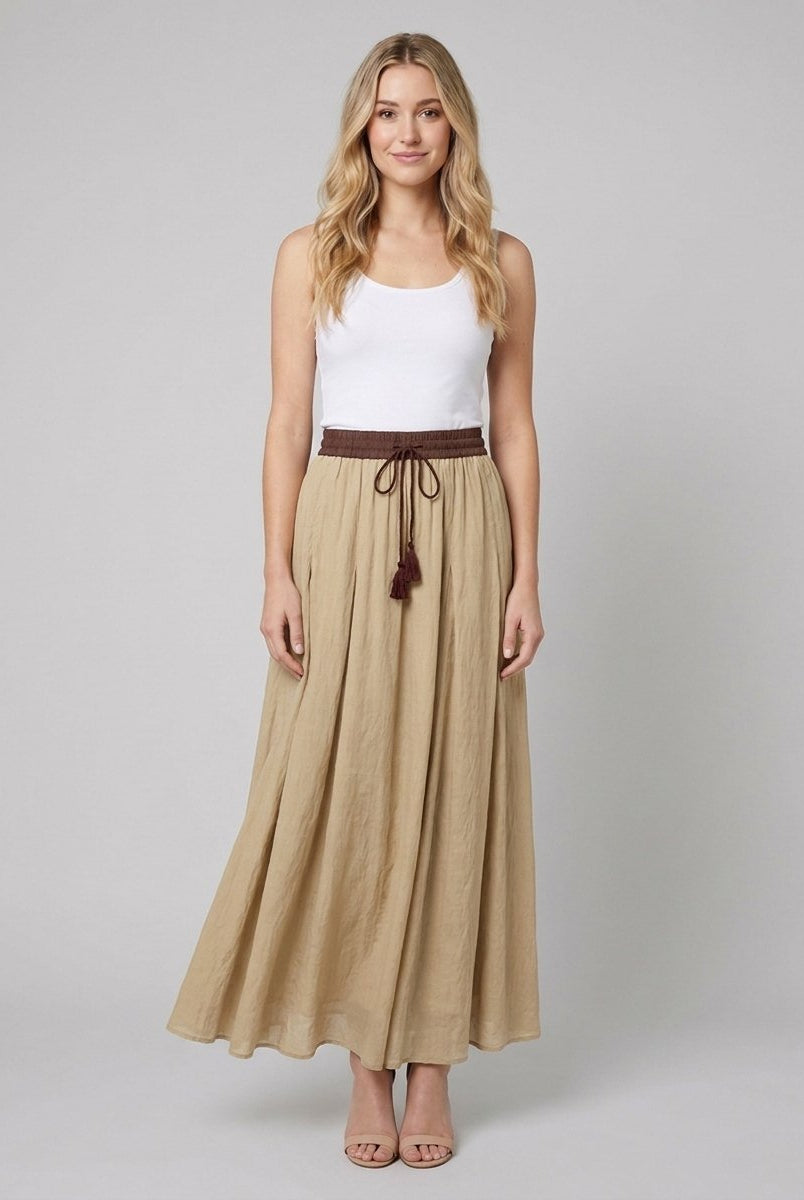 Ava Maxi Skirt | Lightweight Linen A-Line with Tassel Waist Detail 0