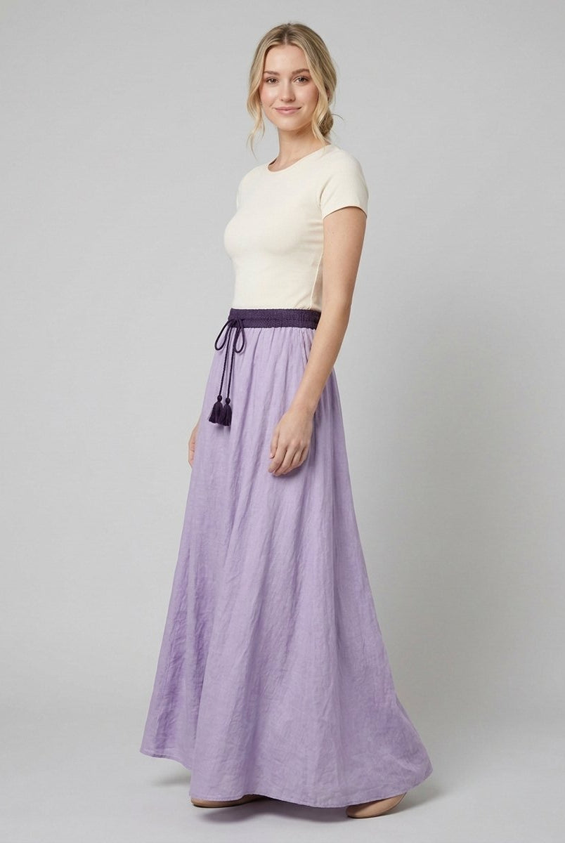 Ava Maxi Skirt | Lightweight Linen A-Line with Tassel Waist Detail 1