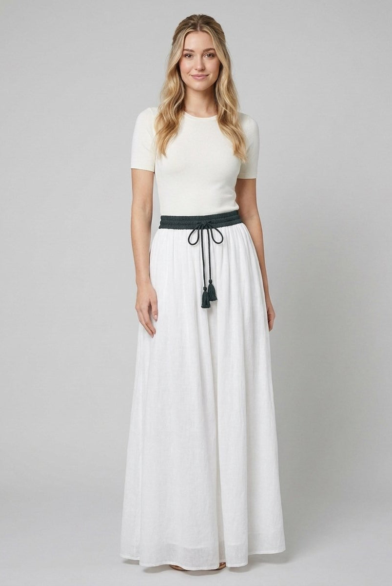 Ava Maxi Skirt | Lightweight Linen A-Line with Tassel Waist Detail 3