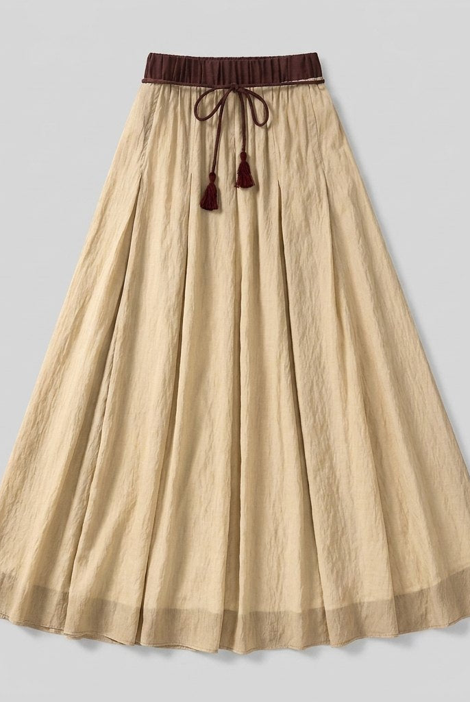 Ava Maxi Skirt | Lightweight Linen A-Line with Tassel Waist Detail 4