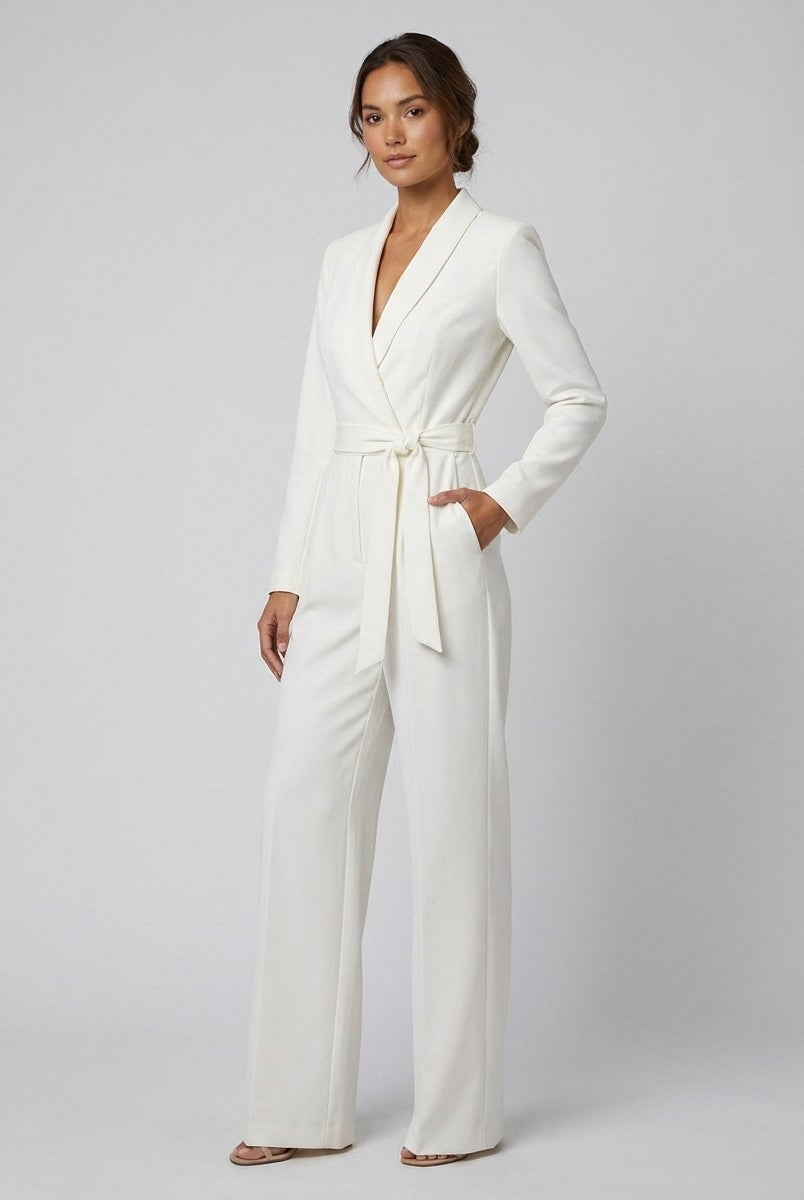 Ava Power Jumpsuit | Ivory Crepe, Belted, Wide-Leg 1