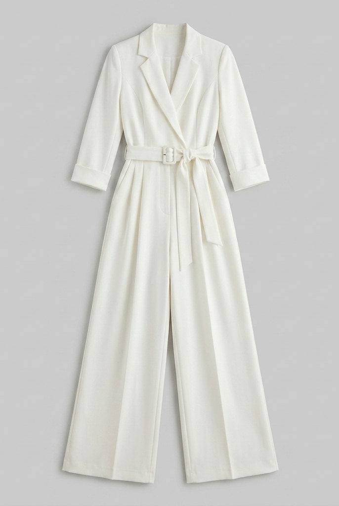 Ava Power Jumpsuit | Ivory Crepe, Belted, Wide-Leg 2