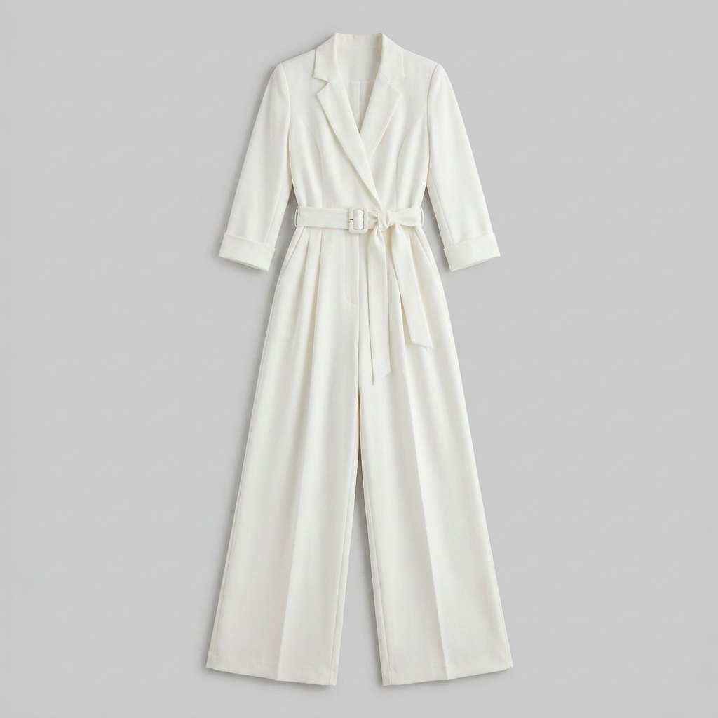 Ava Power Jumpsuit | Ivory Crepe, Belted, Wide-Leg 2