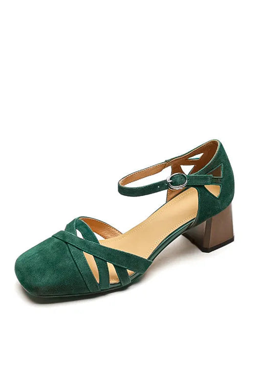 Ava Suede Heels | Comfortable, Adjustable Ankle Strap, Retro Chunky 1