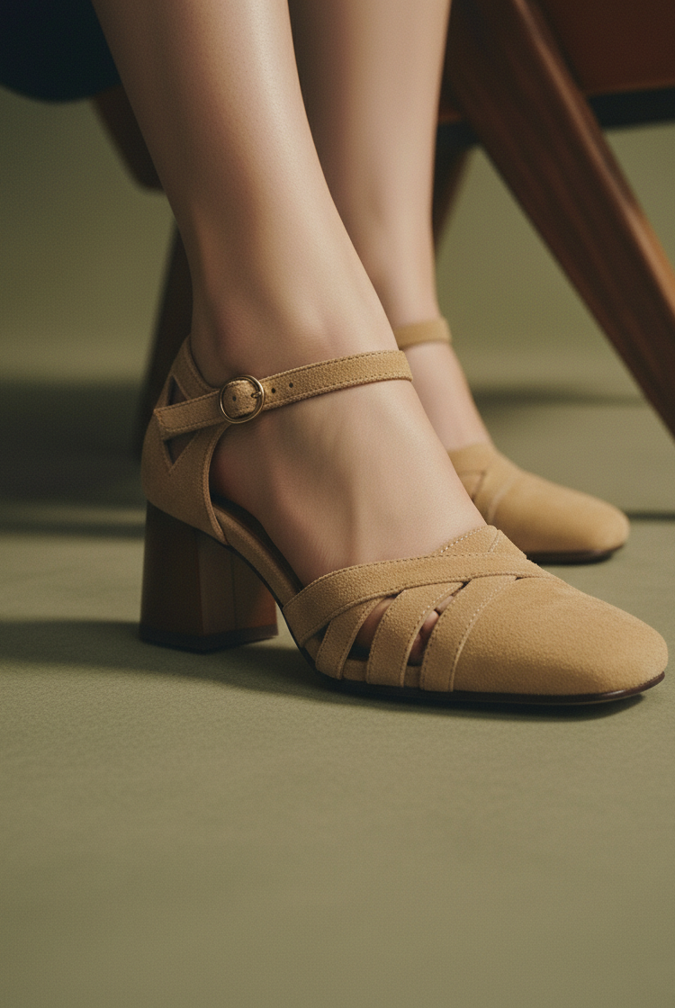 Ava Suede Heels | Comfortable, Adjustable Ankle Strap, Retro Chunky 3