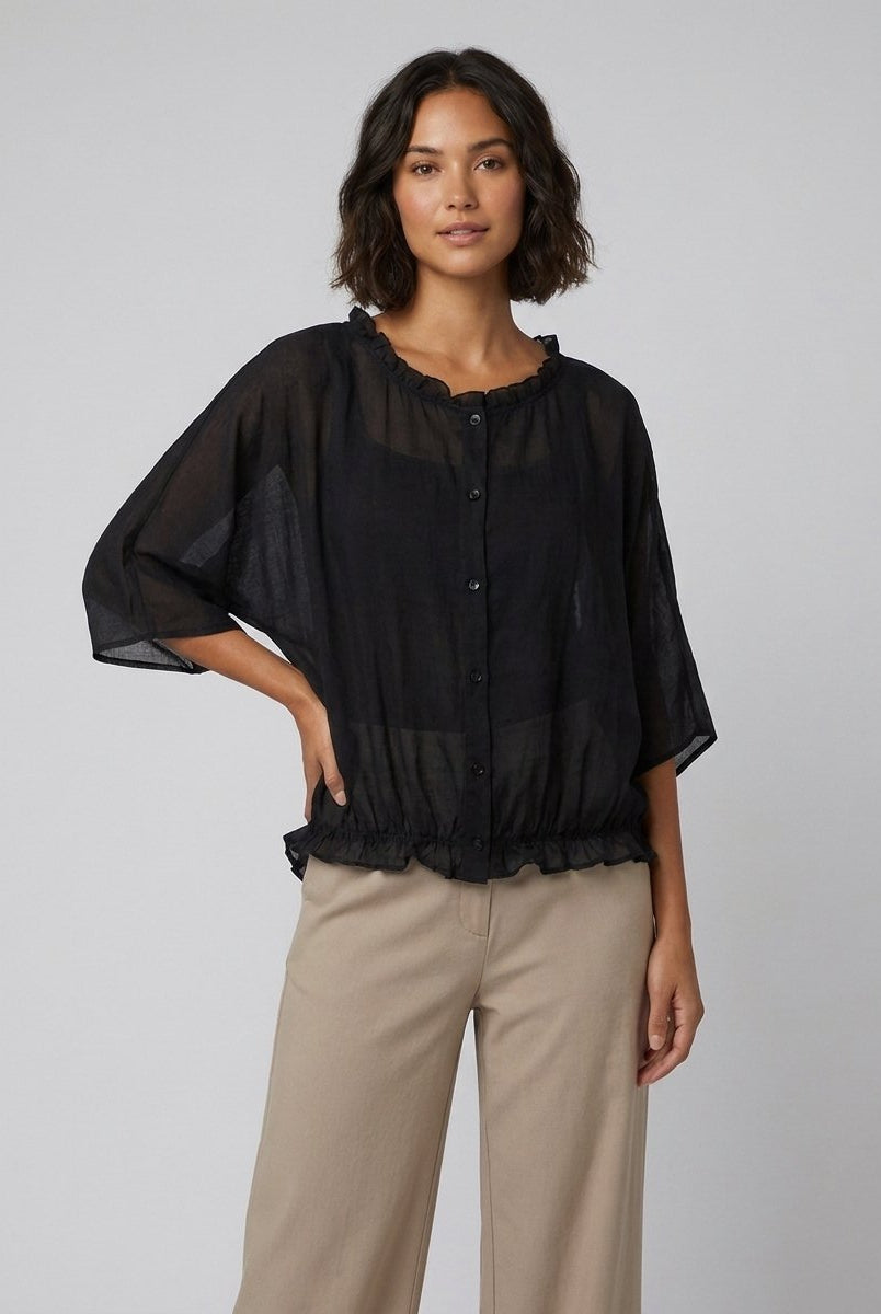 Aveline Ruffle Blouse | Cotton-Linen Blend Plus Size Top 1
