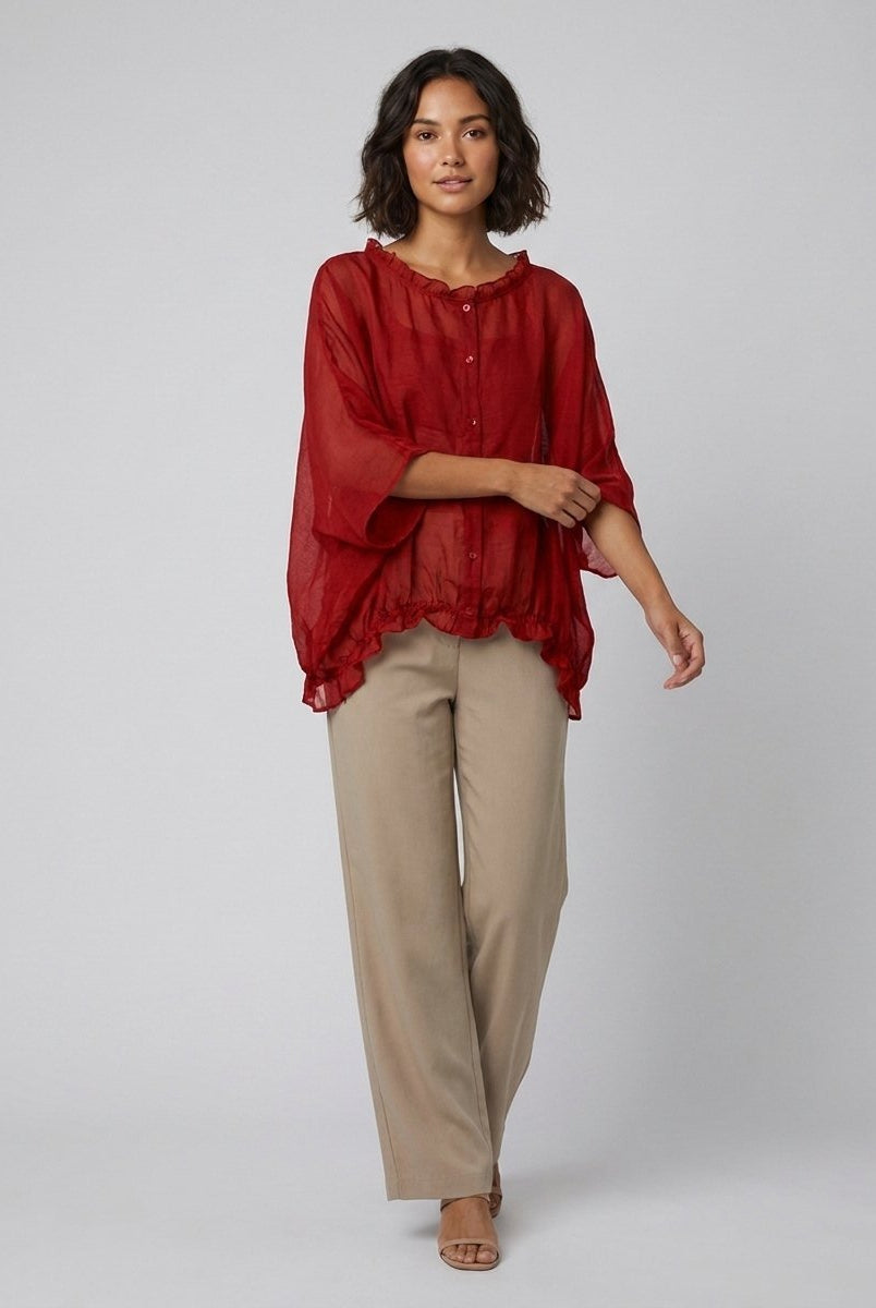 Aveline Ruffle Blouse | Cotton-Linen Blend Plus Size Top 2