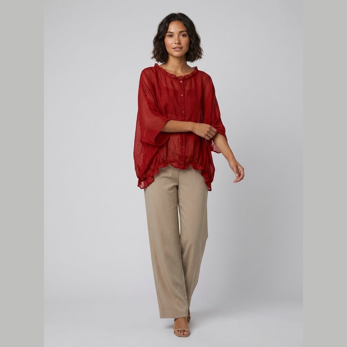 Aveline Ruffle Blouse | Cotton-Linen Blend Plus Size Top 2
