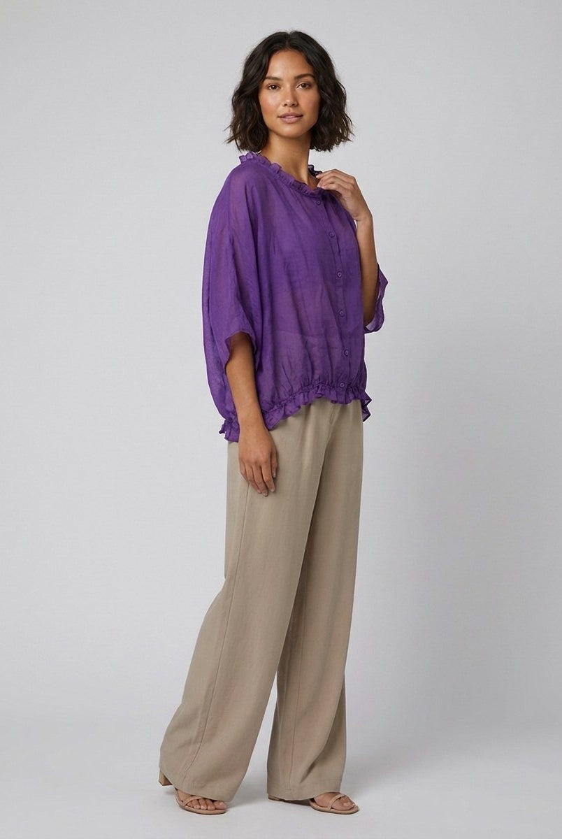 Aveline Ruffle Blouse | Cotton-Linen Blend Plus Size Top 3