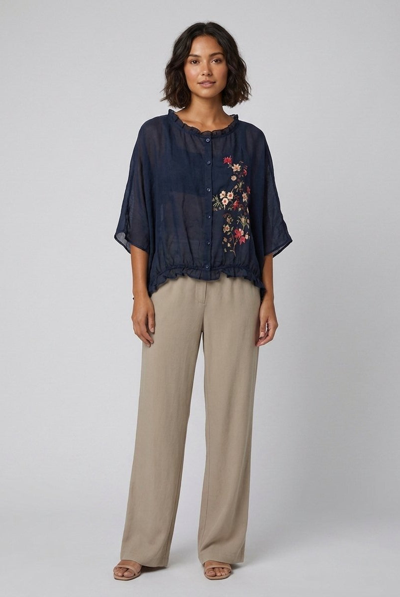 Aveline Ruffle Blouse | Cotton-Linen Blend Plus Size Top 4