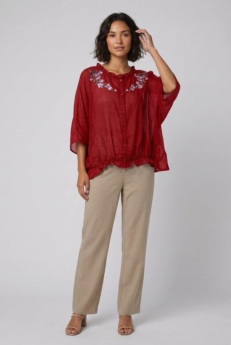 Aveline Ruffle Blouse | Cotton-Linen Blend Plus Size Top 8