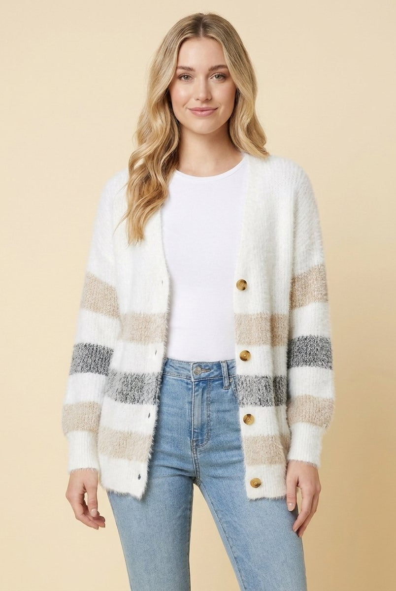 Ayla Long Cardigan | Striped, Relaxed Fit, Button-Down 0