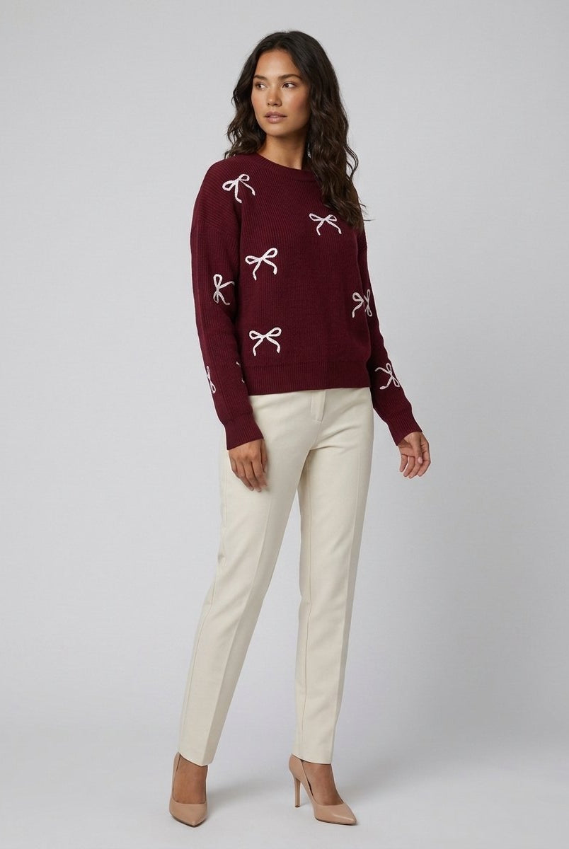 Blythe Women's Sweater | Oversized Acrylic Knit, Bow Pattern 1