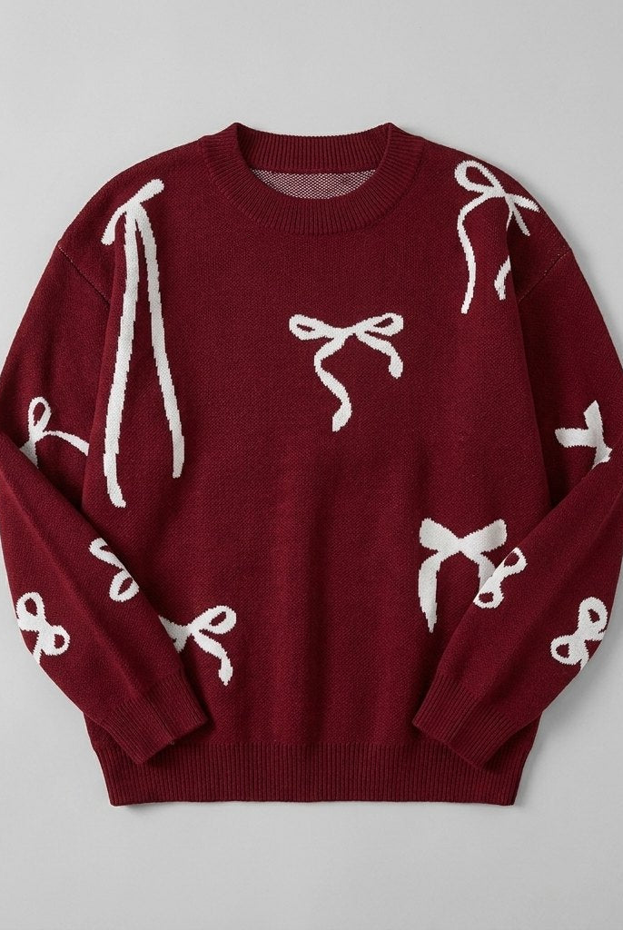 Blythe Women's Sweater | Oversized Acrylic Knit, Bow Pattern 3