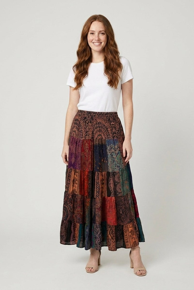 Brielle Maxi Skirt | Lightweight Rayon, Boho Patchwork Design 1