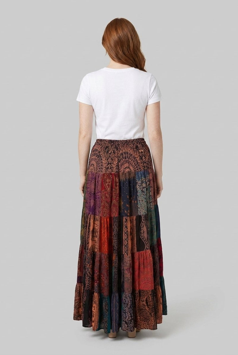 Brielle Maxi Skirt | Lightweight Rayon, Boho Patchwork Design 3