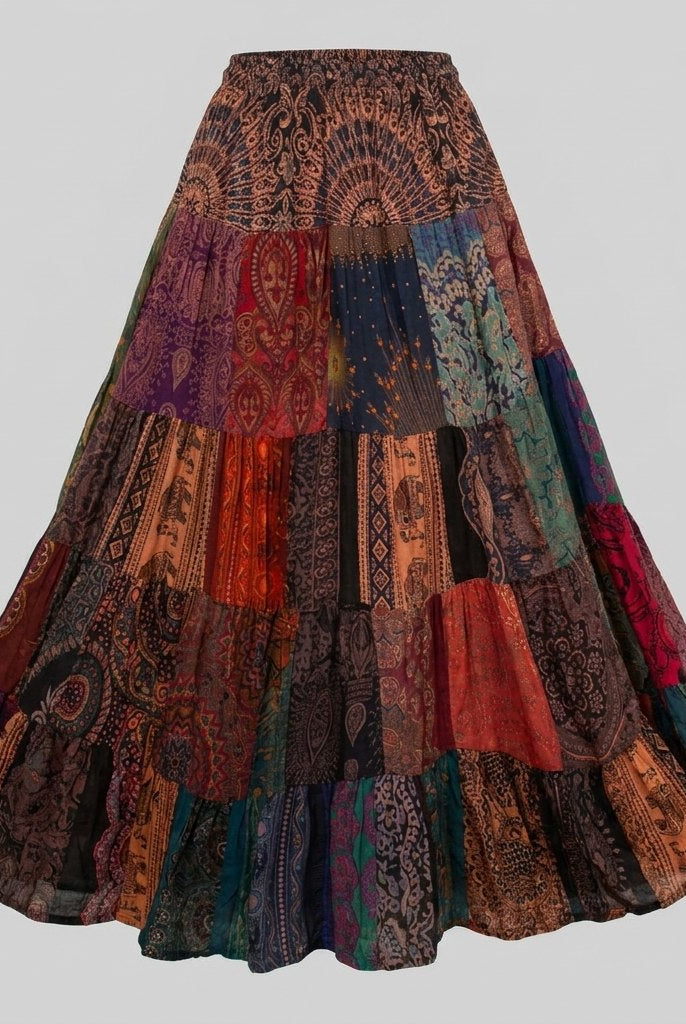 Brielle Maxi Skirt | Lightweight Rayon, Boho Patchwork Design 4