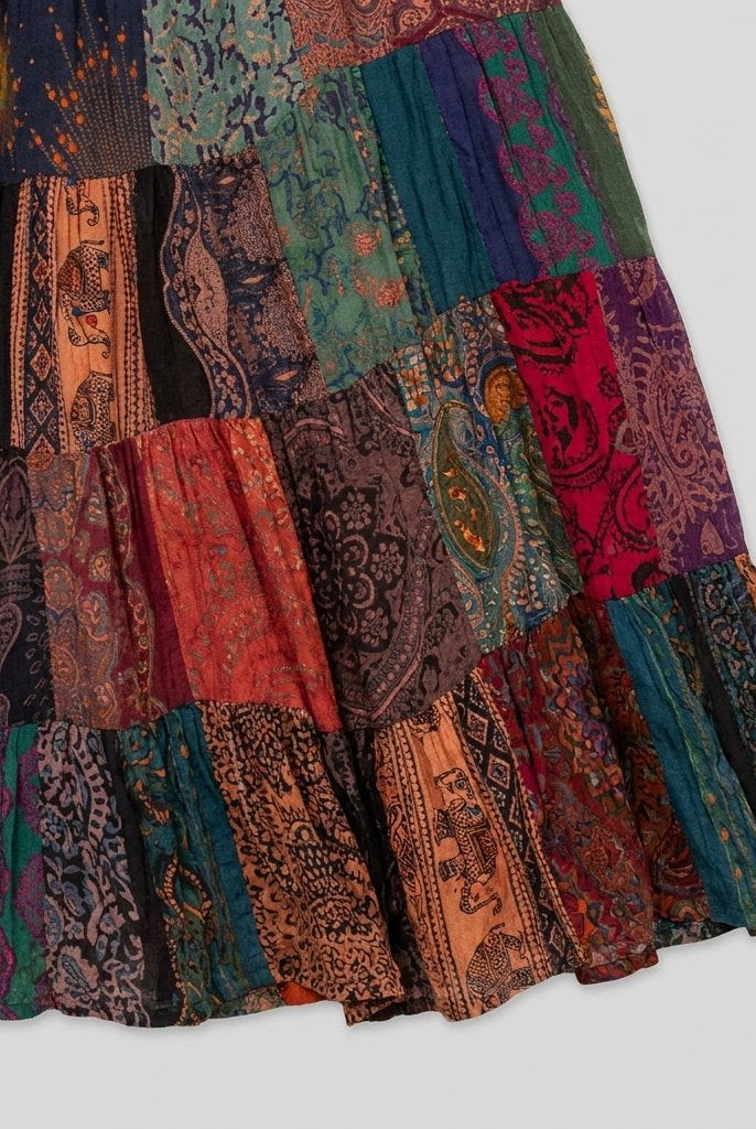 Brielle Maxi Skirt | Lightweight Rayon, Boho Patchwork Design 5