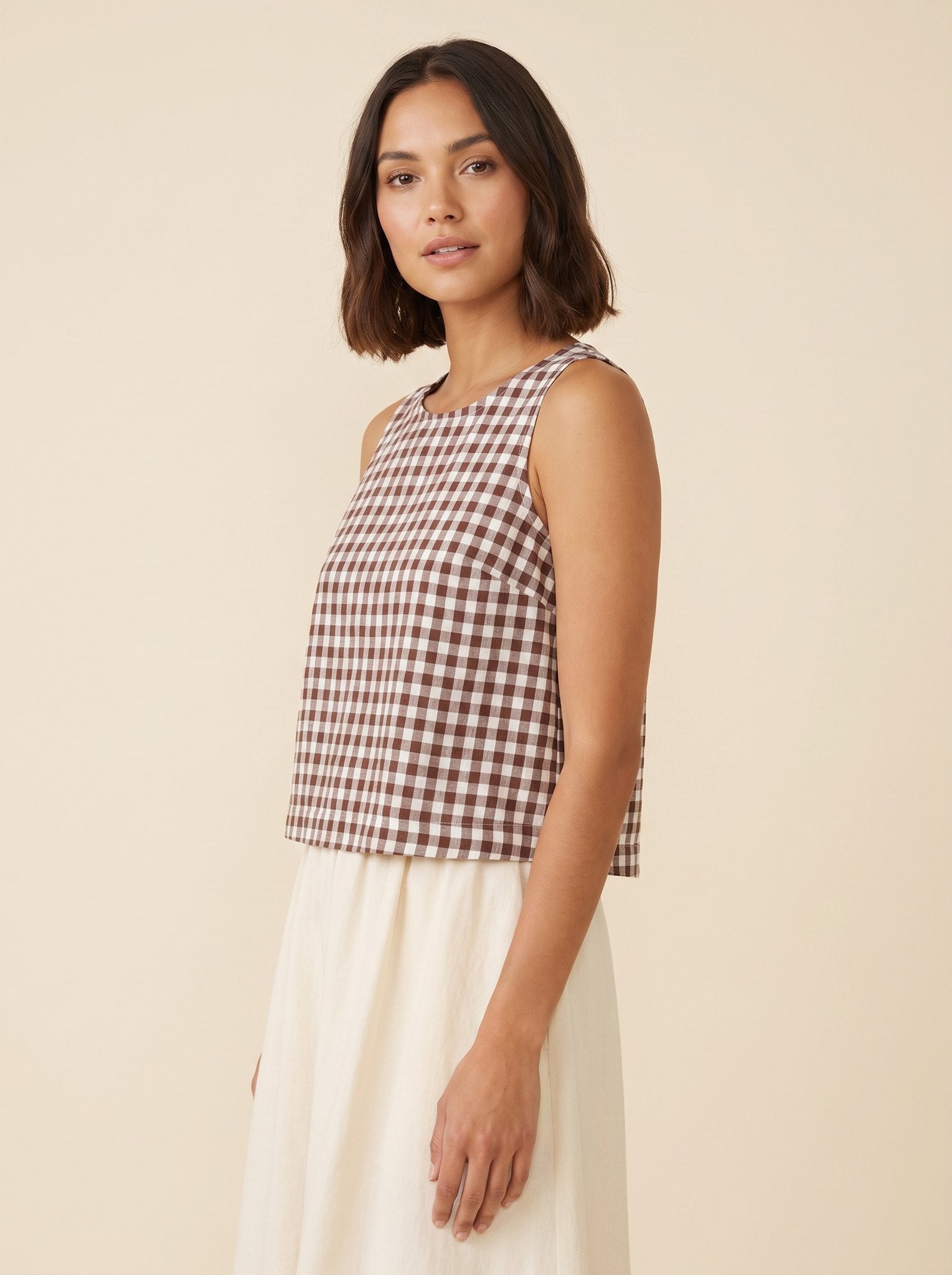 Bryn Going Out Top | Lightweight Gingham Linen Sleeveless Blouse for Women 0