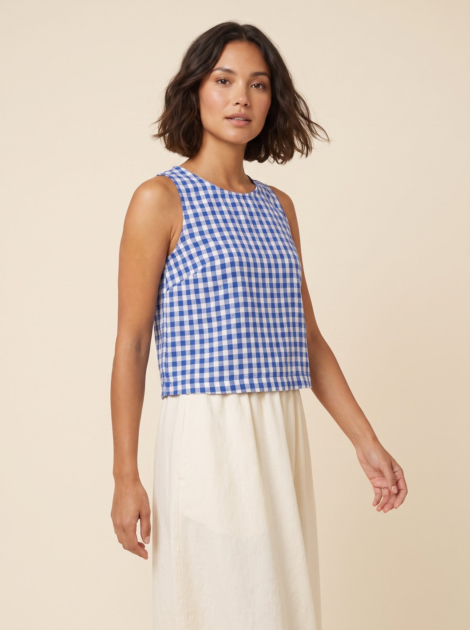 Bryn Going Out Top | Lightweight Gingham Linen Sleeveless Blouse for Women 2