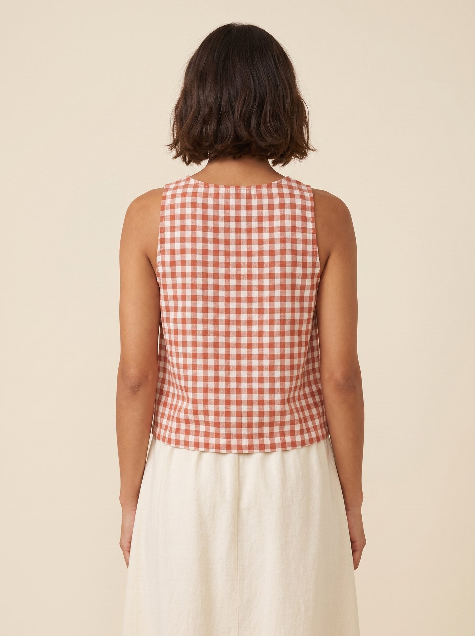 Bryn Going Out Top | Lightweight Gingham Linen Sleeveless Blouse for Women 4