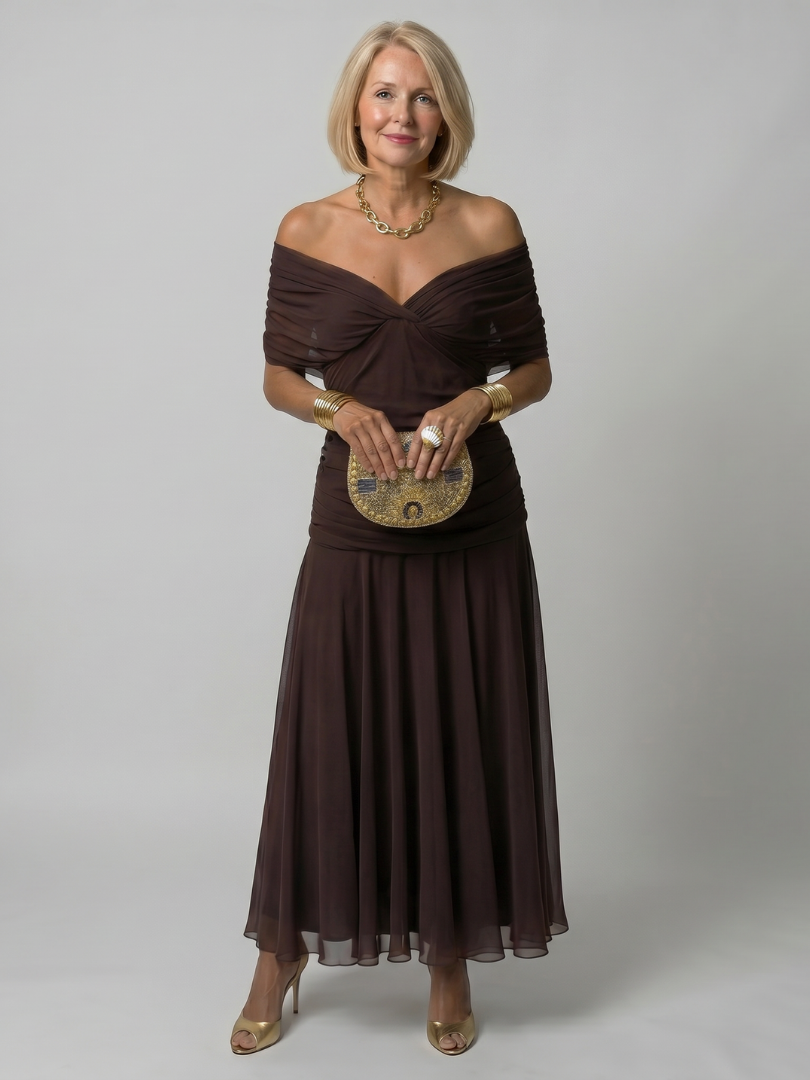 Caden Midi Dress | Off Shoulder, Lightweight Summer Style for Wedding Guests 9