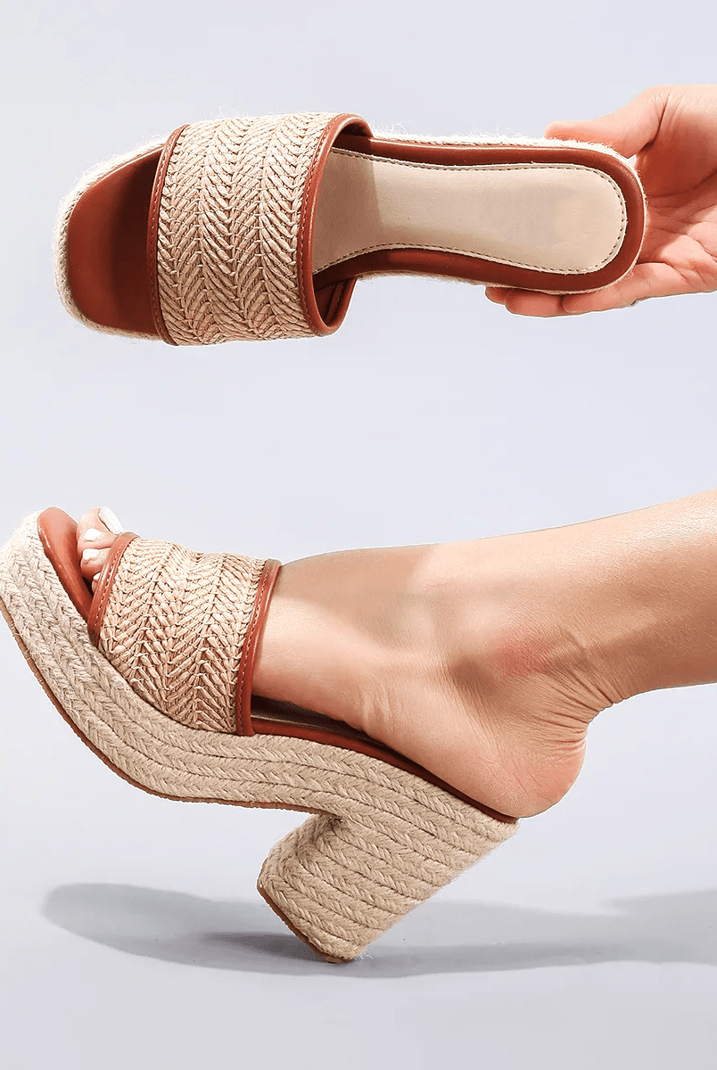 Célie Women's Heels | Woven Raffia Upper, Chunky Heel 0