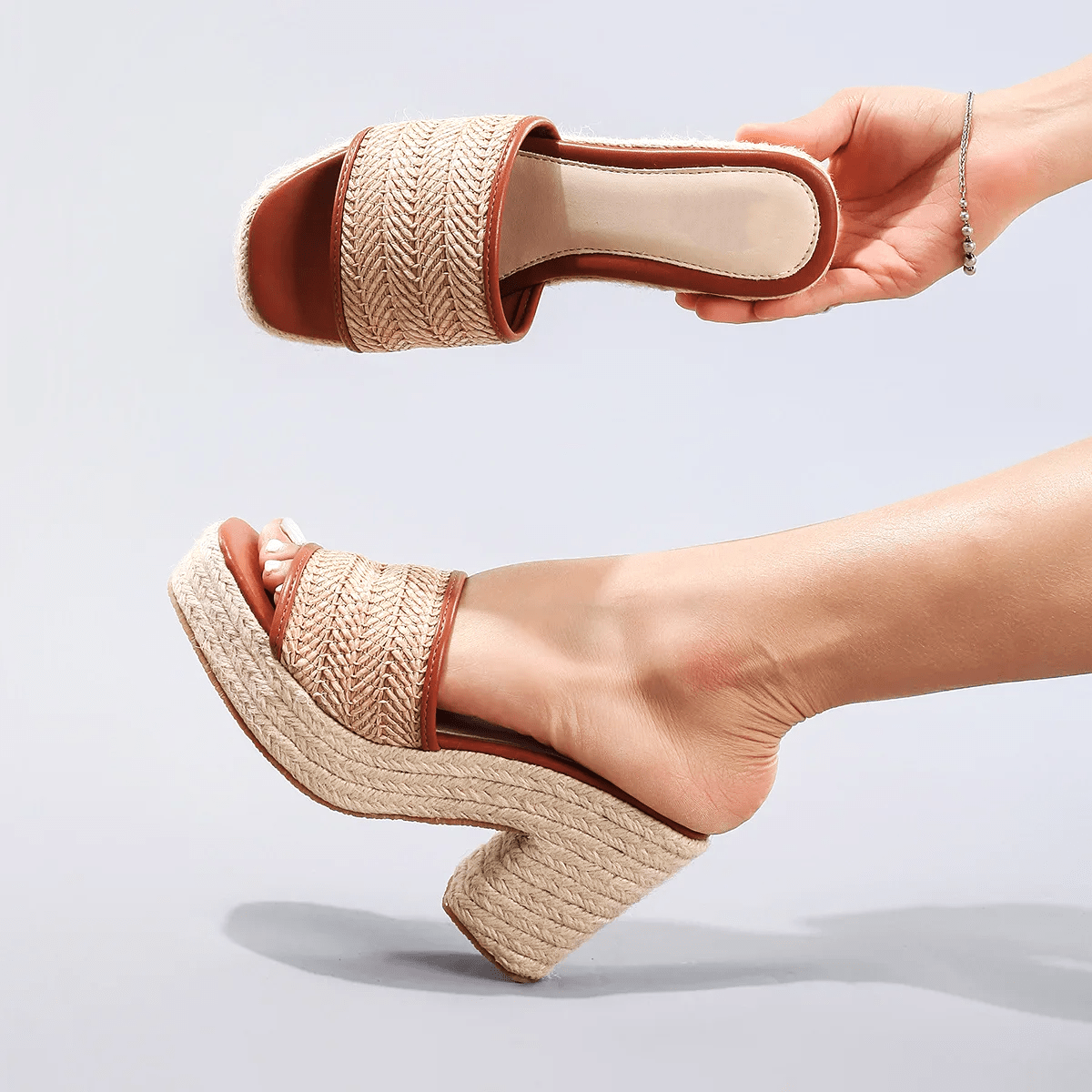 Célie Women's Heels | Woven Raffia Upper, Chunky Heel 0