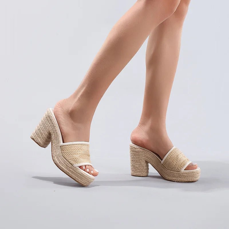 Célie Women's Heels | Woven Raffia Upper, Chunky Heel 2
