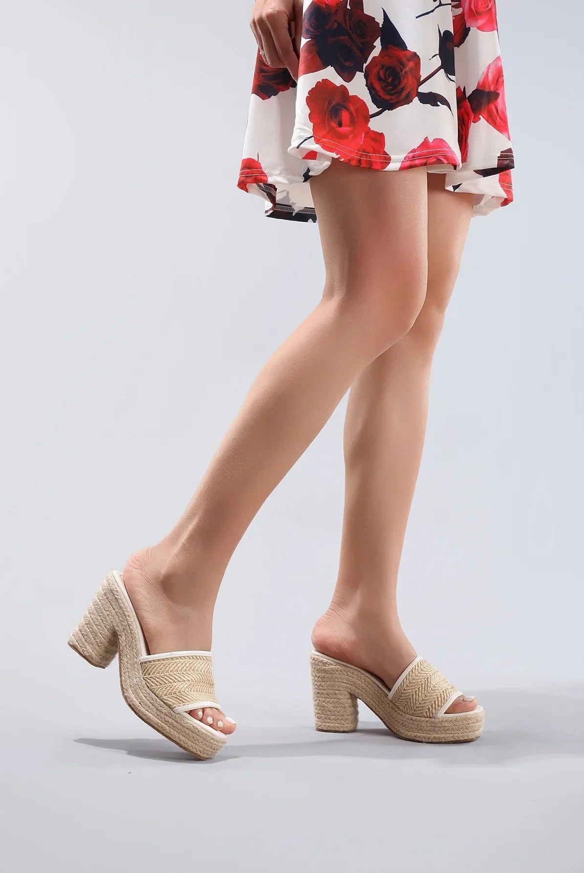 Célie Women's Heels | Woven Raffia Upper, Chunky Heel 7