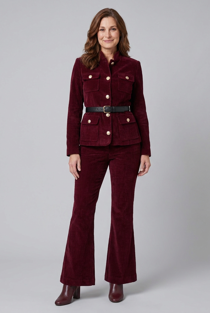 Celina Women's Set | Corduroy Jacket with Flare Pants and Cargo Pockets 0