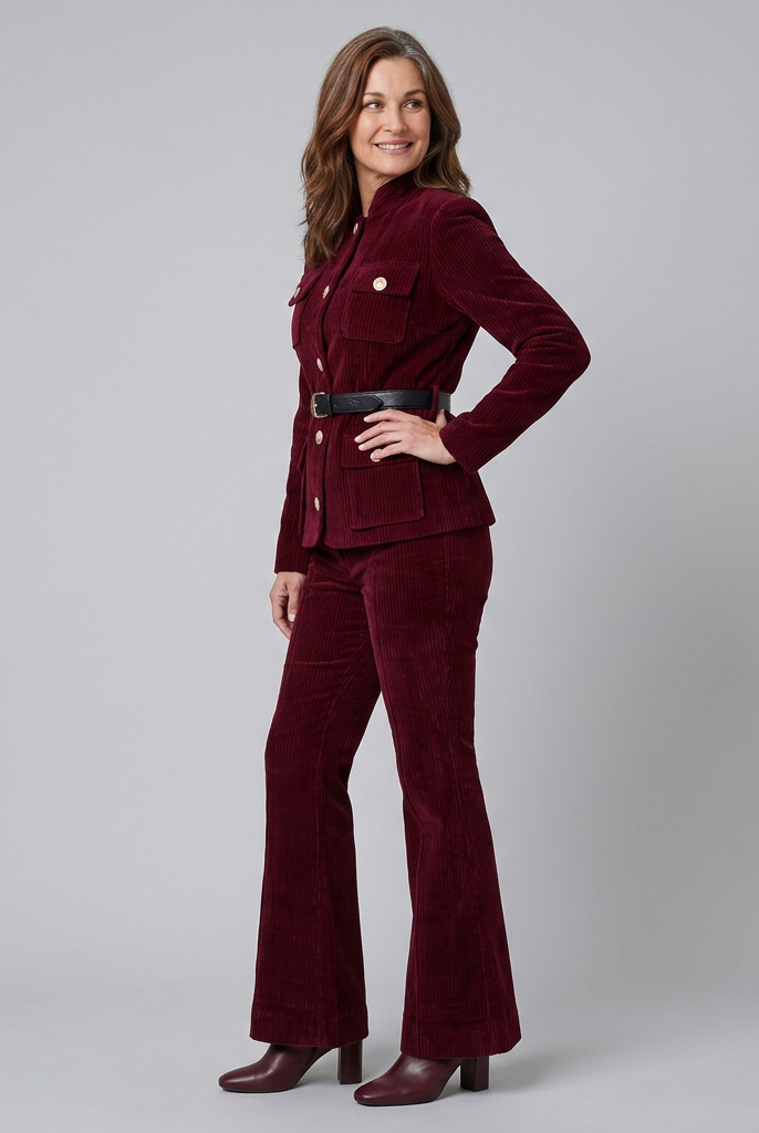 Celina Women's Set | Corduroy Jacket with Flare Pants and Cargo Pockets 1