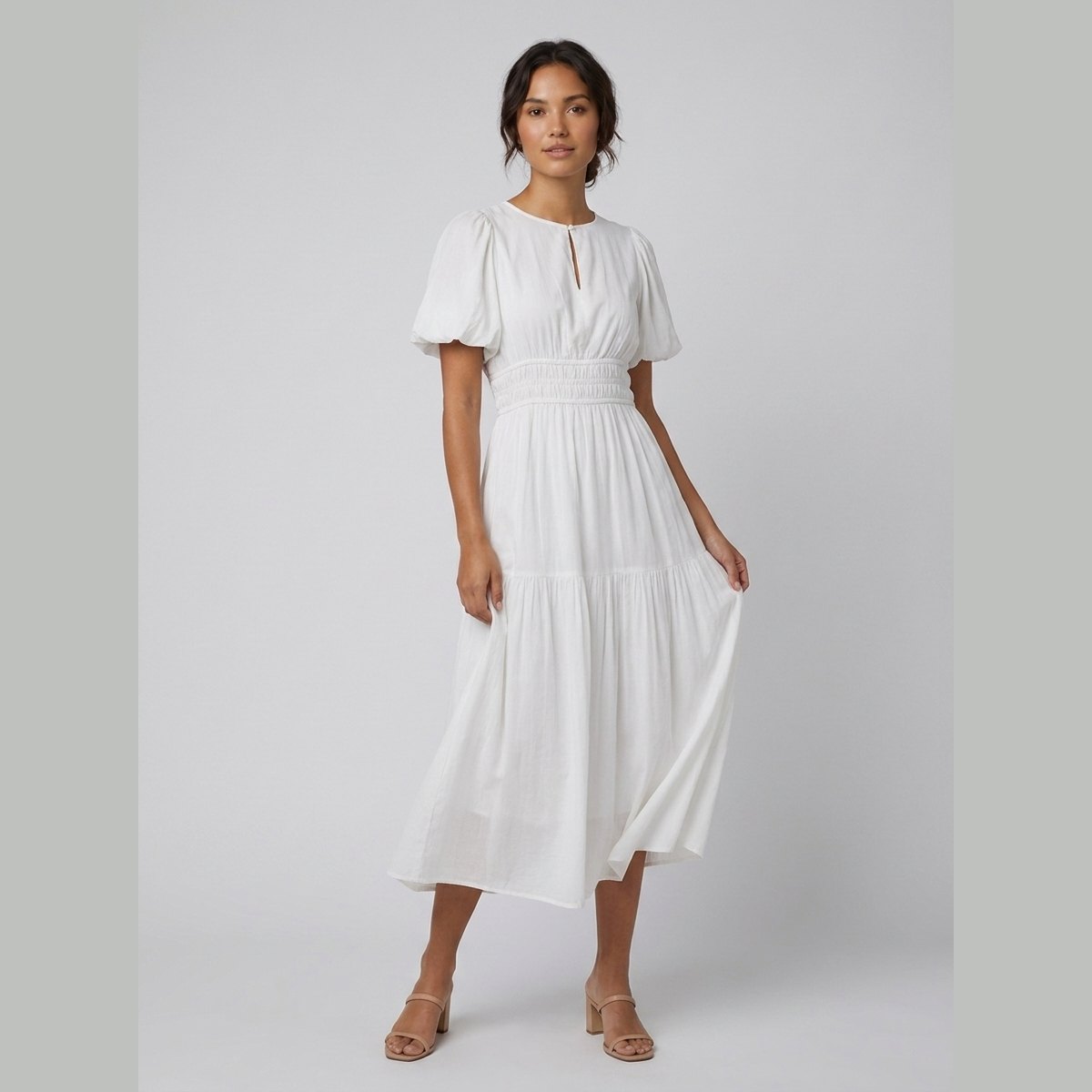 Citrine Women's Dress | Lightweight Cotton Midi with Balloon Sleeves 1