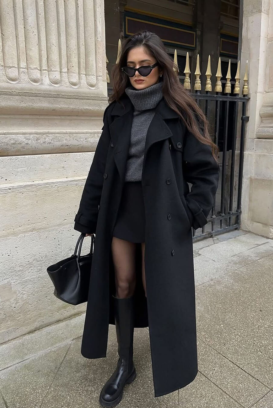 Cleo Black Trench Coat Women | Tailored Fit, Warm Blend Fabric 2