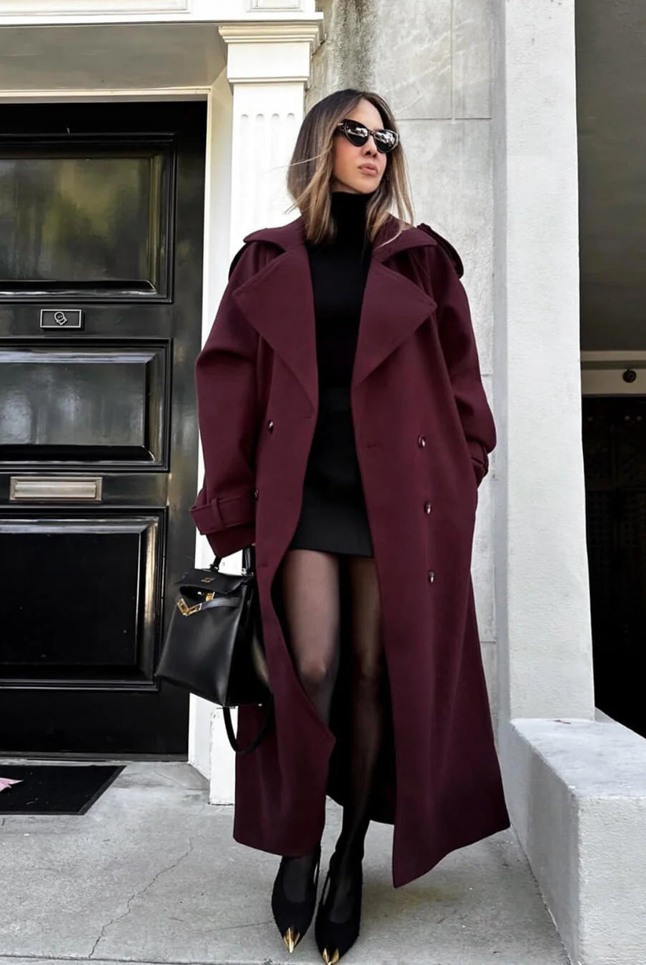Cleo Black Trench Coat Women | Tailored Fit, Warm Blend Fabric 9