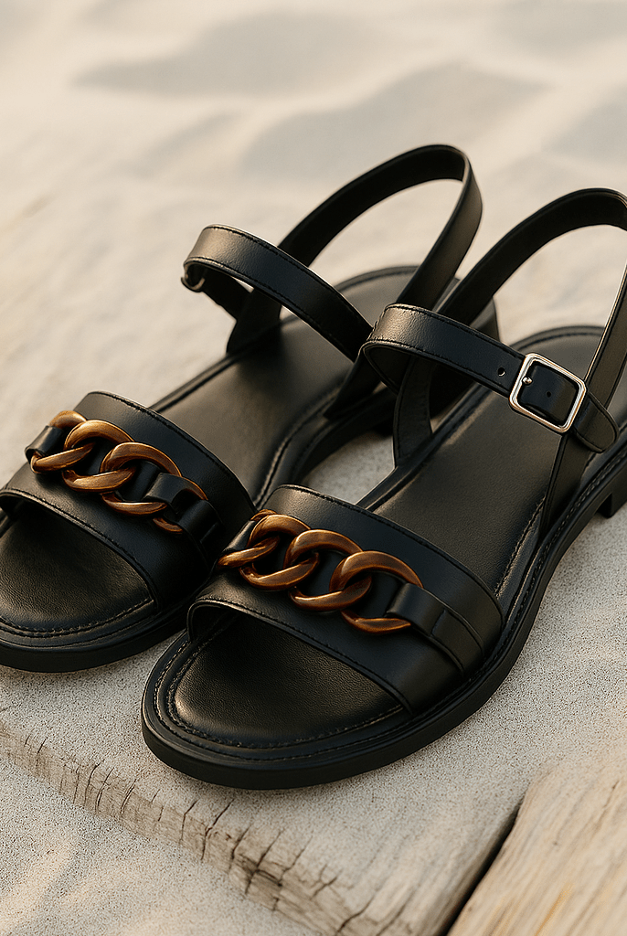 Cleo Leather Sandal | White Leather, Gold Chain Accent 0
