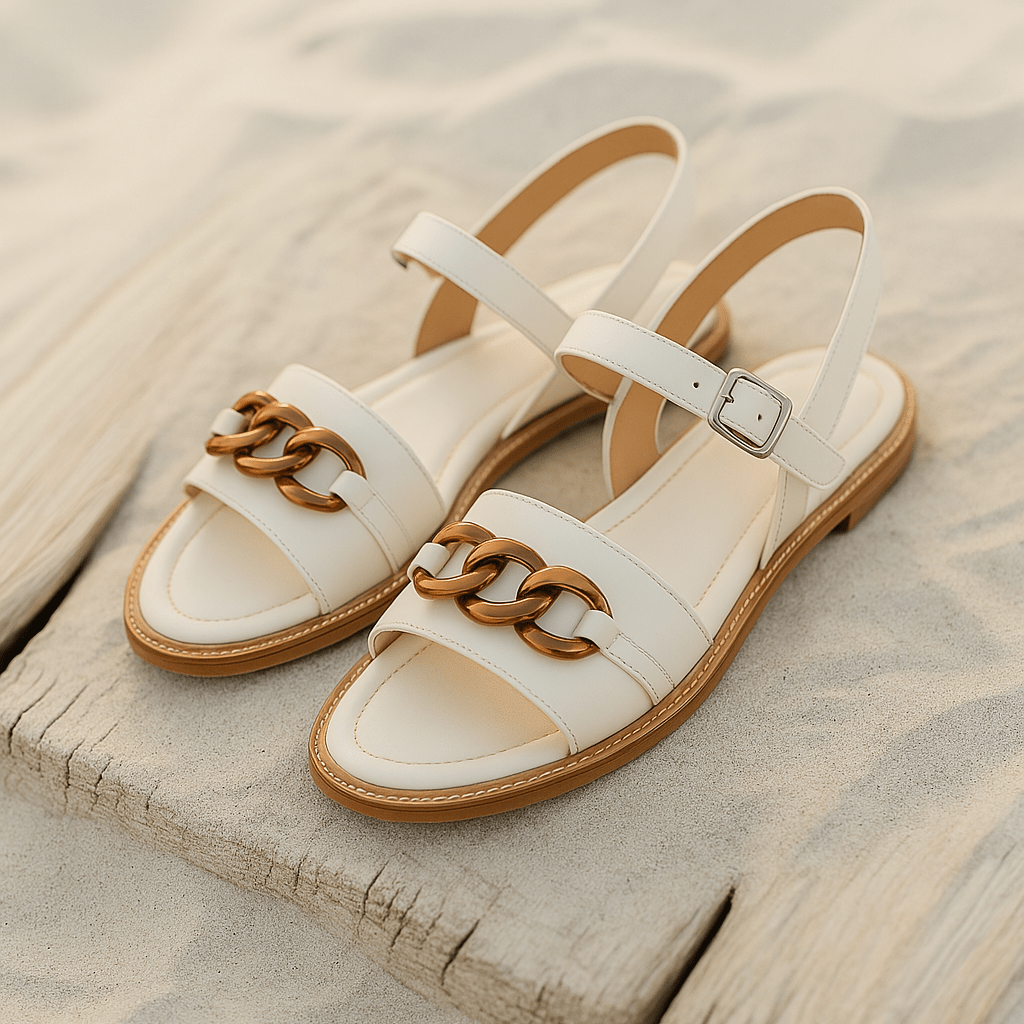 Cleo Leather Sandal | White Leather, Gold Chain Accent 1