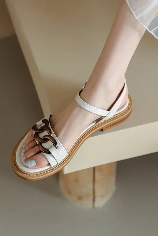 Cleo Leather Sandal | White Leather, Gold Chain Accent 3