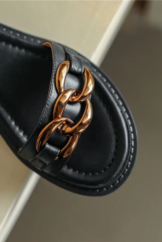 Cleo Leather Sandal | White Leather, Gold Chain Accent 7