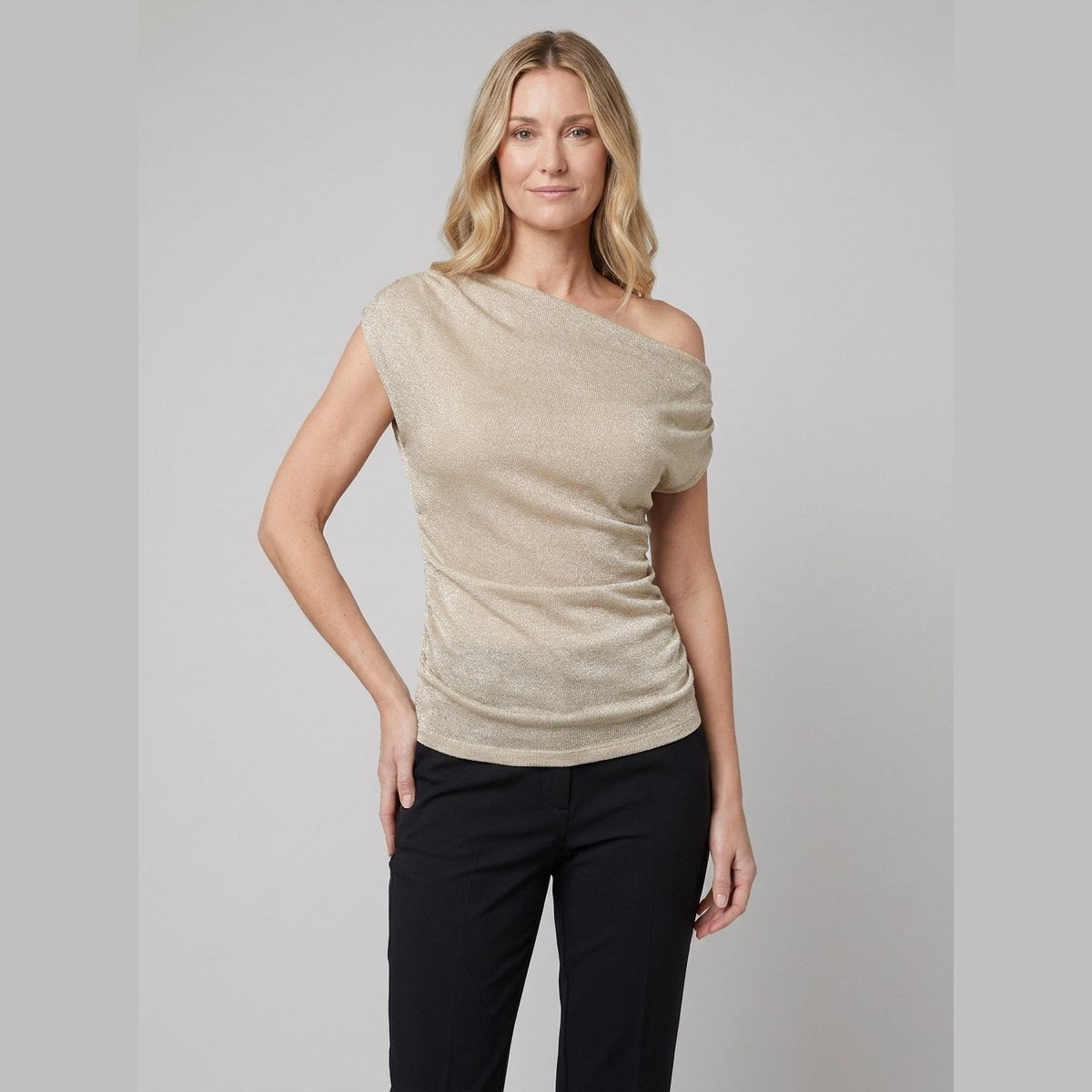 Cleo Metallic Knit Top | Off-Shoulder, Fitted Evening Going Out Top 0