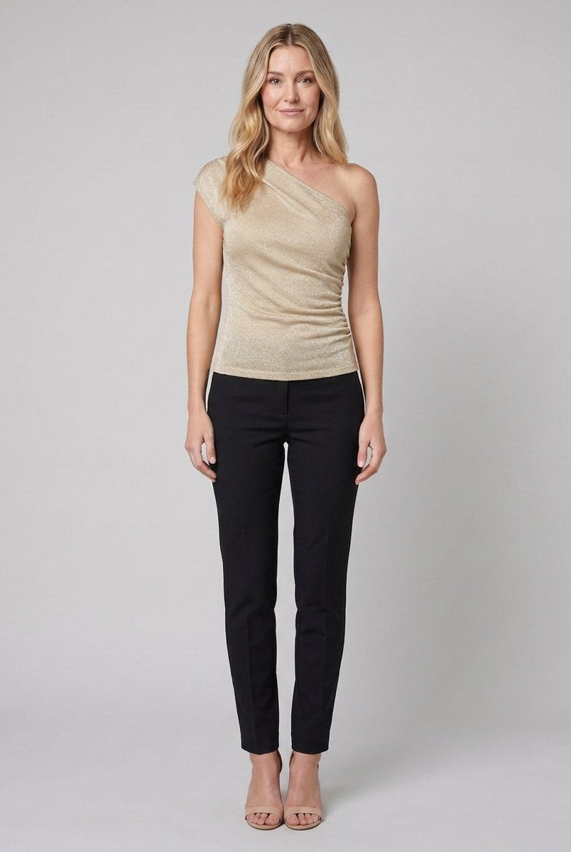 Cleo Metallic Knit Top | Off-Shoulder, Fitted Evening Going Out Top 1